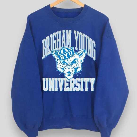 Retro Brigham Young University Sweatshirt BYU Cougars football Sweatshirt Shirt - Picture 1 of 1
